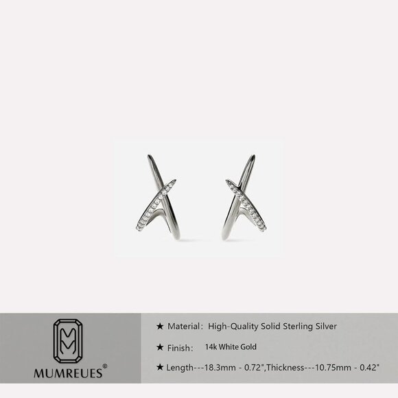 14K Gold Silver Stud Earrings for Women with Cubic Zirconia - Picture 6 of 7